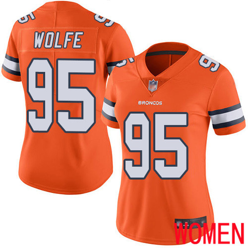Women Denver Broncos #95 Derek Wolfe Limited Orange Rush Vapor Untouchable Football NFL Jersey->women nfl jersey->Women Jersey